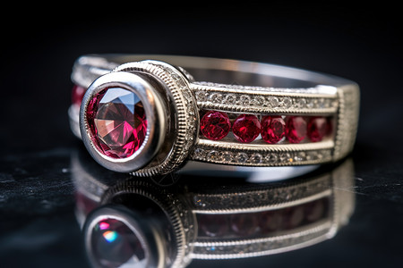 三排小银钻戒指结婚戒指红宝石珠宝设计插画