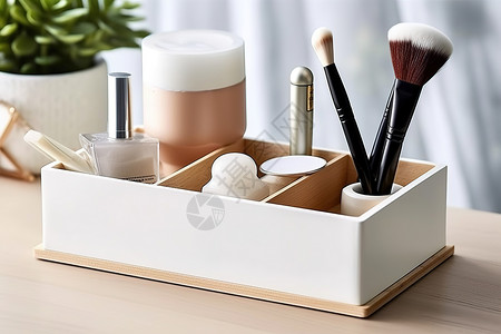桌面收纳盒白色木质桌面化妆品收纳盒插画