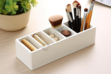 白色木质木质桌面化妆品收纳盒插画