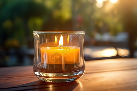 自然阳光下的玻璃蜡烛香薰图片