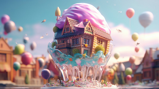 梦幻的玻璃杯冰淇淋房子图片