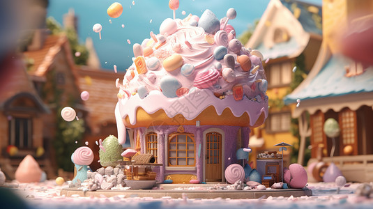 糖豆冰淇淋小房子背景图片