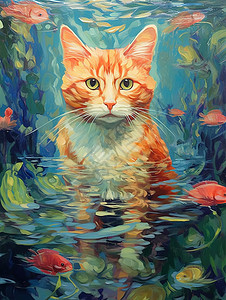 可爱的橘猫在海底图片