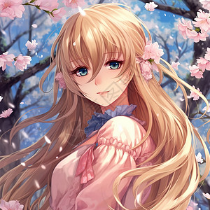 樱花树下的可爱金发少女头像动漫背景图片