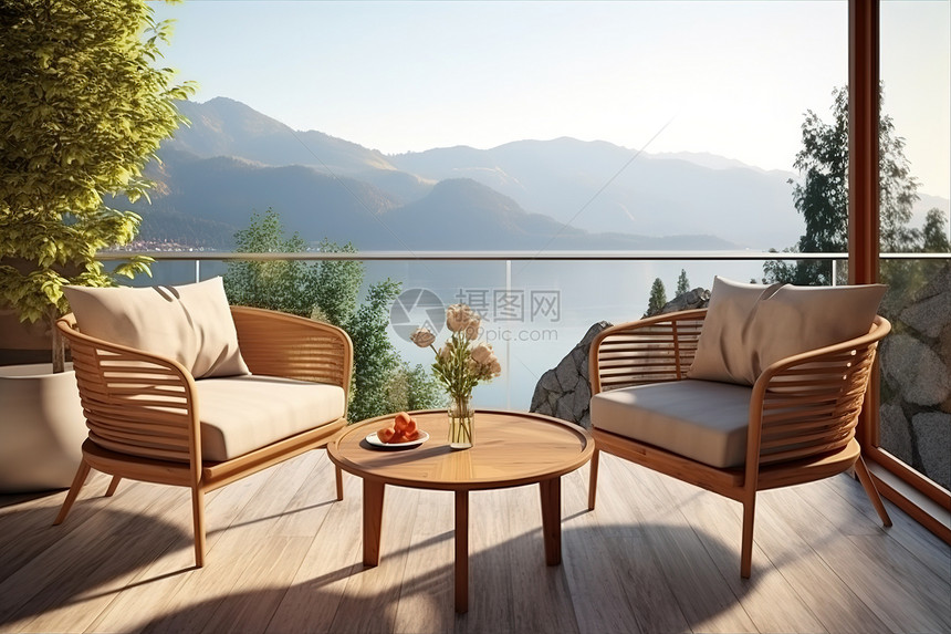 阳台上的现代舒适的家庭户外休闲区图片
