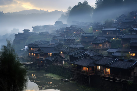 贵州遵义美丽的乌江村苗寨雾仙境高清图片
