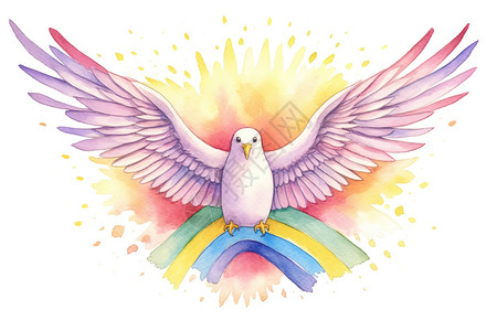 梦幻彩虹飞翔的和平鸽子图片