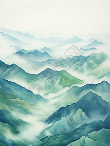 水彩中国风云海山峰背景图片