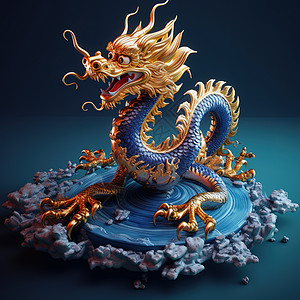 玛瑙黄金手串中国龙超精细图案的立体模型插画