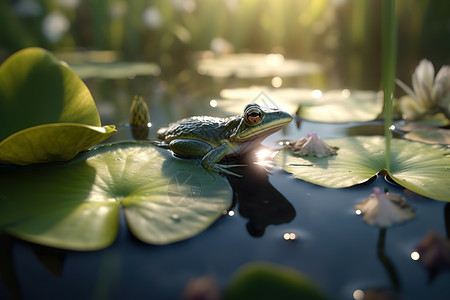 荷叶上的青蛙夏天节气背景图片