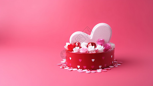 玫瑰花瓣蛋糕心形情人节礼盒插画