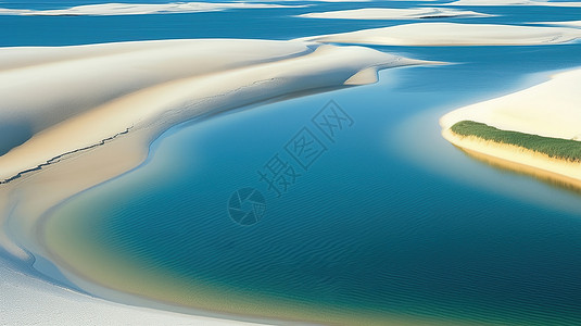 丽江沪沽湖自然风景沙漠里的湖水插画