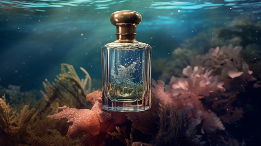 欧式玻璃深海底部优雅透明立体玻璃香水插画
