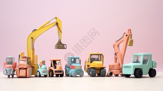 一排可爱的卡通玩具工程车背景图片