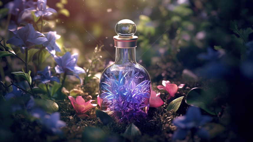 花丛中梦幻玻璃瓶图片