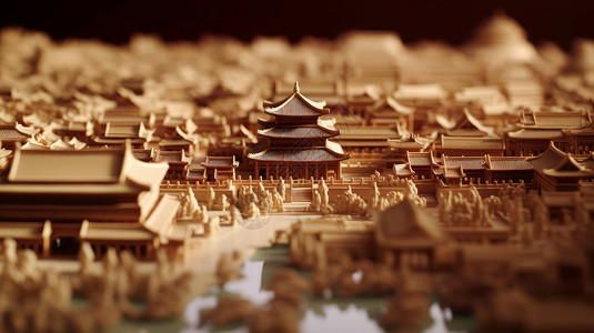 中国房屋建筑微缩立体卡通古代房屋建筑插画