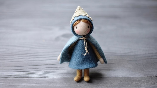 羊毛毡穿蓝色斗篷的卡通立体小女孩图片