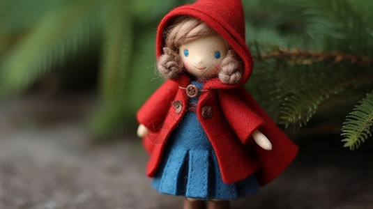 穿红色斗篷的羊毛毡卡通女孩图片