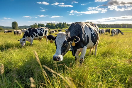 美丽乡村草地的奶牛高清图片