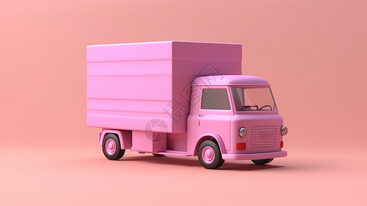 粉色快递盒样机3D卡通运输车模型插画