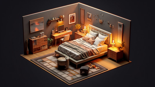 家居卧室模型现代家居模型插画