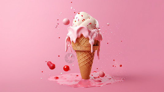 蛋卷冰淇淋美味的奶油甜筒插画