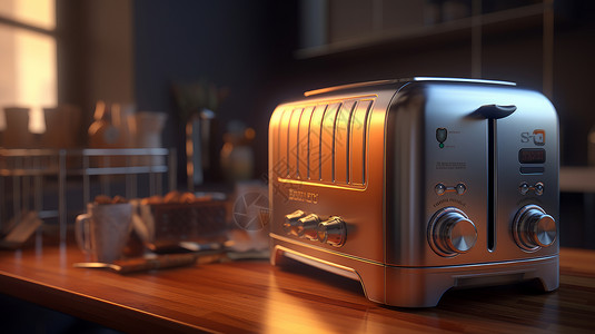 厨房电器背景在厨房金属质感高端早餐机插画