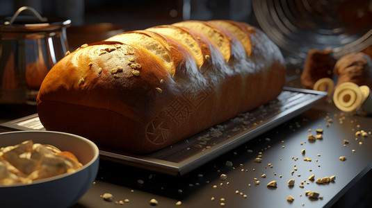超大食物素材在烤盘上超大美味的面包插画