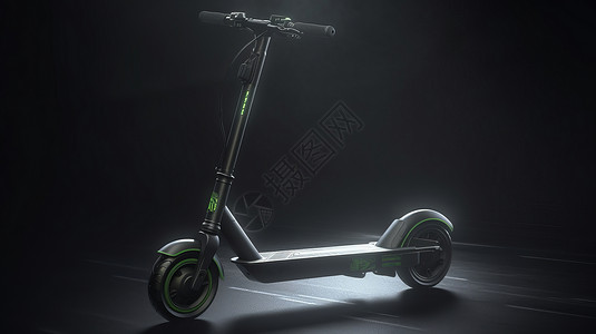 科技轮胎黑色小轮胎绿色装饰电动滑板车插画