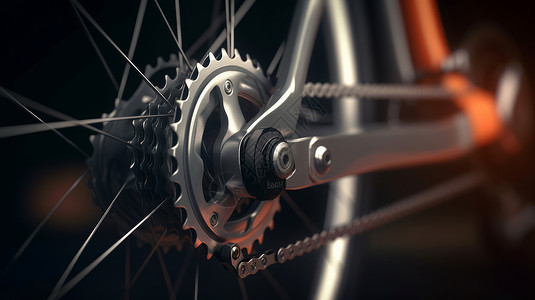 自行车金属质感齿轮特写图片
