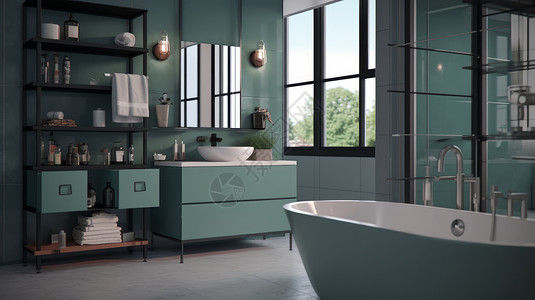浴室柜背景淡绿色简装浴室装修插画