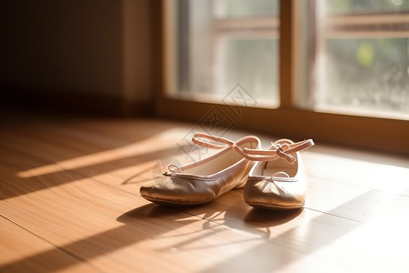 芭蕾鞋素材清晨阳光地板上的鞋插画