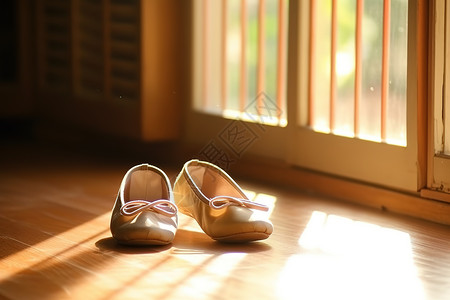 芭蕾鞋素材清晨阳光地板上的鞋插画
