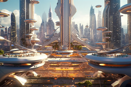 科幻未来主义城市高耸的摩天大楼图片