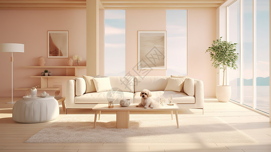 温馨舒适家居客厅的一只小狗背景图片