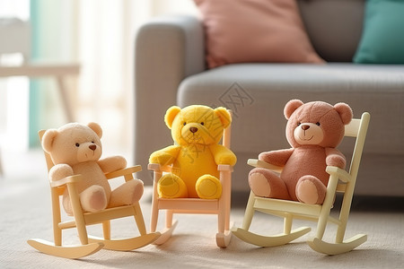 两只熊座椅上的儿童玩具熊六一儿童节礼物插画