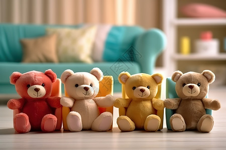 地板材料座椅上的儿童玩具熊六一儿童节礼物插画