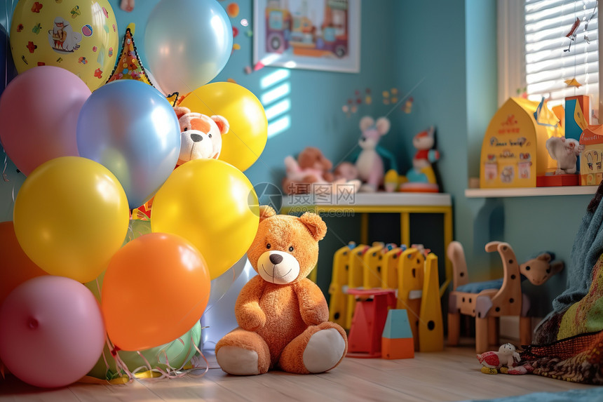 儿童房装饰彩色气球玩偶玩具温暖舒适图片