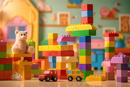 一堆玩具玩具积木鲜艳的色彩插画