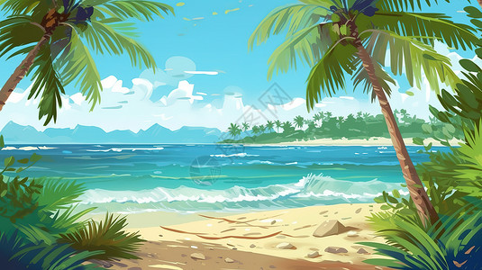 一棵椰树美丽的椰树海景插图插画