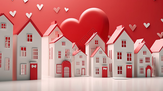 为爱而行3D爱的家的概念插画
