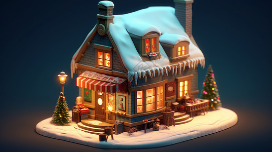 圣诞节被雪覆盖的可爱小房子背景图片