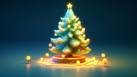 亮着灯卡通圣诞树立体背景图片