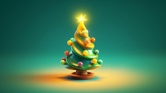 闪亮发光的五角星立体卡通圣诞树背景图片