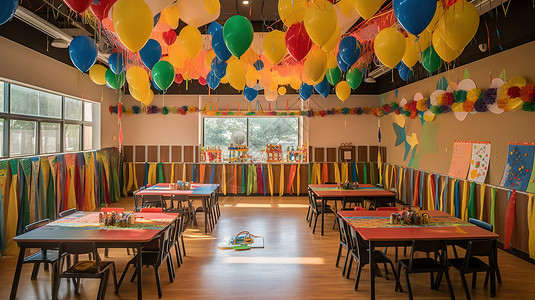 六一儿童节学校装饰的节日气氛课室背景图片