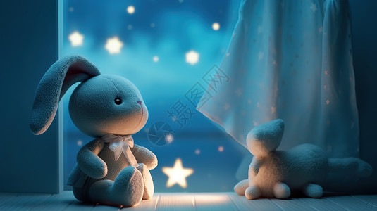 闪闪发光星星夜空毛绒玩具小兔子图片