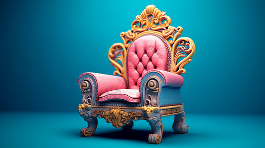 欧式古董椅子粉色立体卡通单人沙发插画