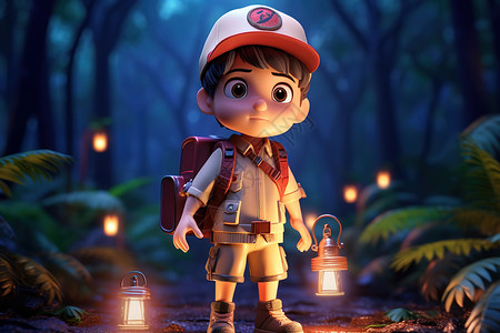 森林探险的小男孩子户外露营皮克斯背景图片