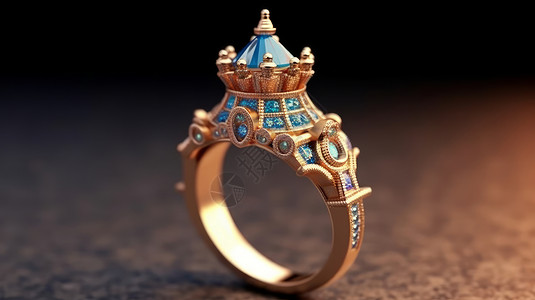 精致翡翠精致城堡蓝色钻石戒指插画