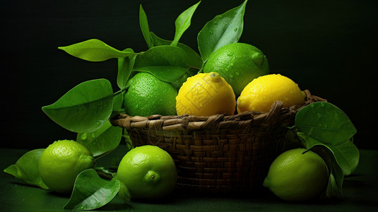 新鲜绿柠檬黄柠檬图片